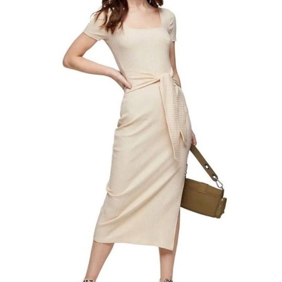 Topshop Rib Knit Tie Waist Maxi Dress - Picture 1 of 5